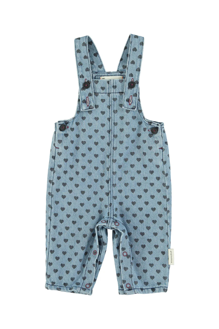 Baby Dungarees | Washed Blue Denim w/ Black Hearts