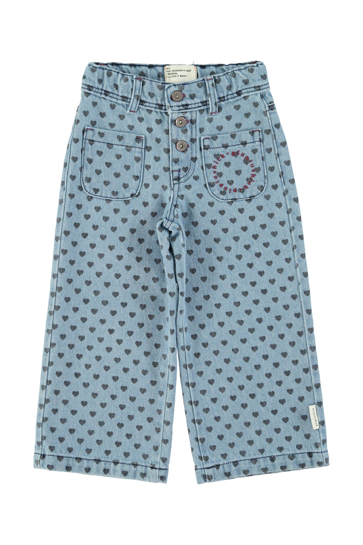 Flare Trousers | Washed Blue Denim w/ Black Hearts