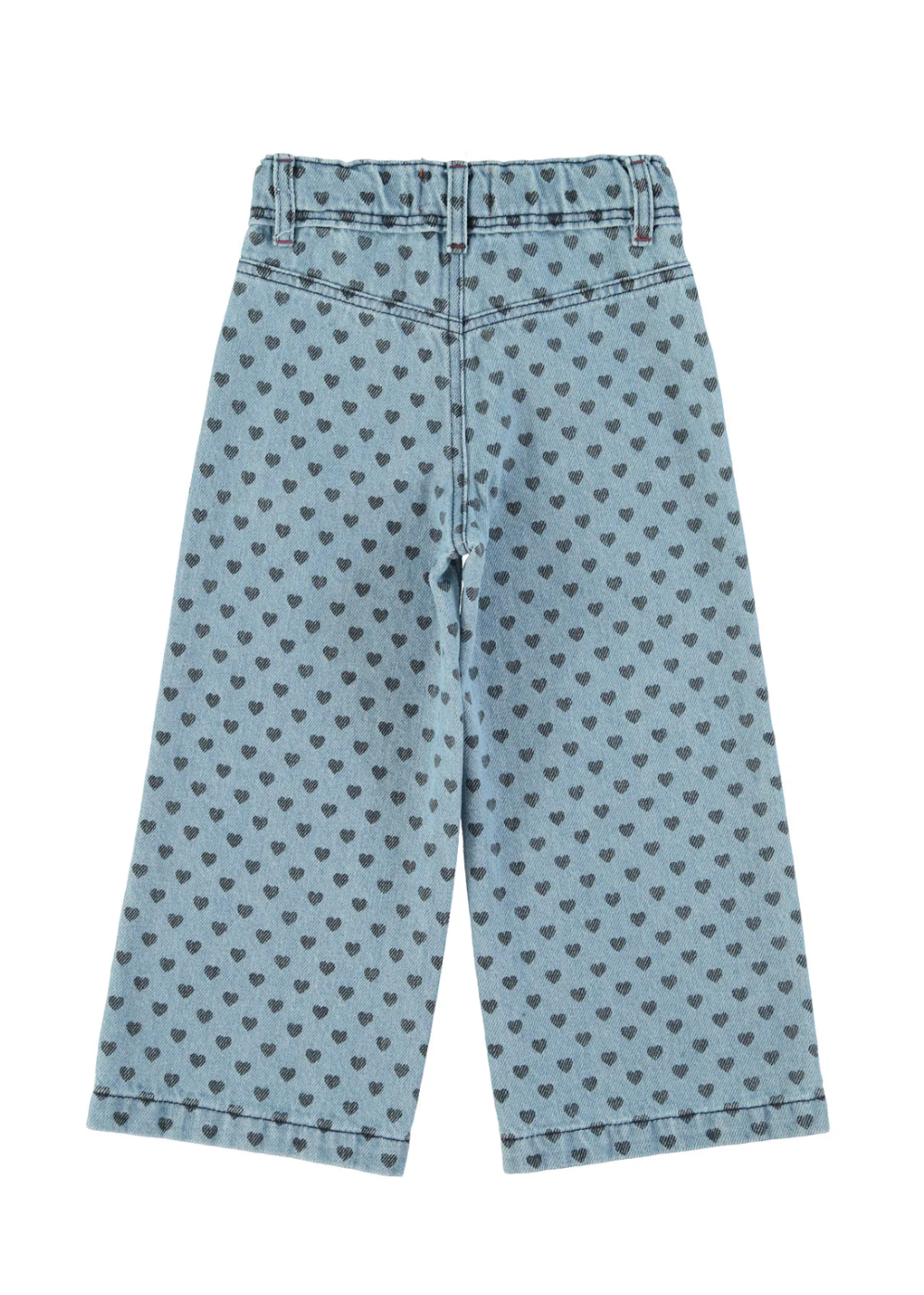 Flare Trousers | Washed Blue Denim w/ Black Hearts