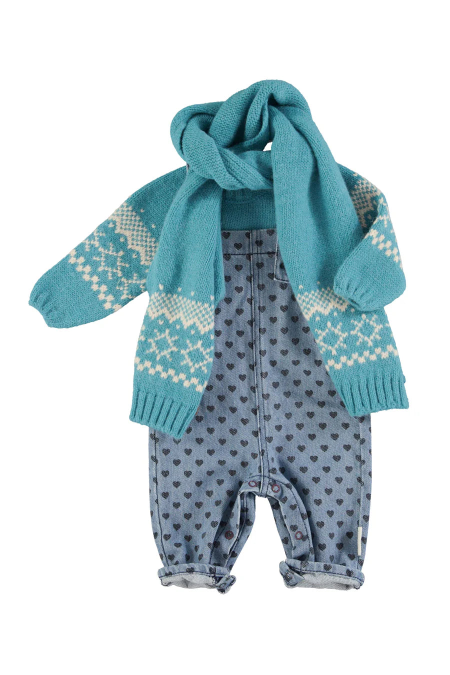 Baby Dungarees | Washed Blue Denim w/ Black Hearts