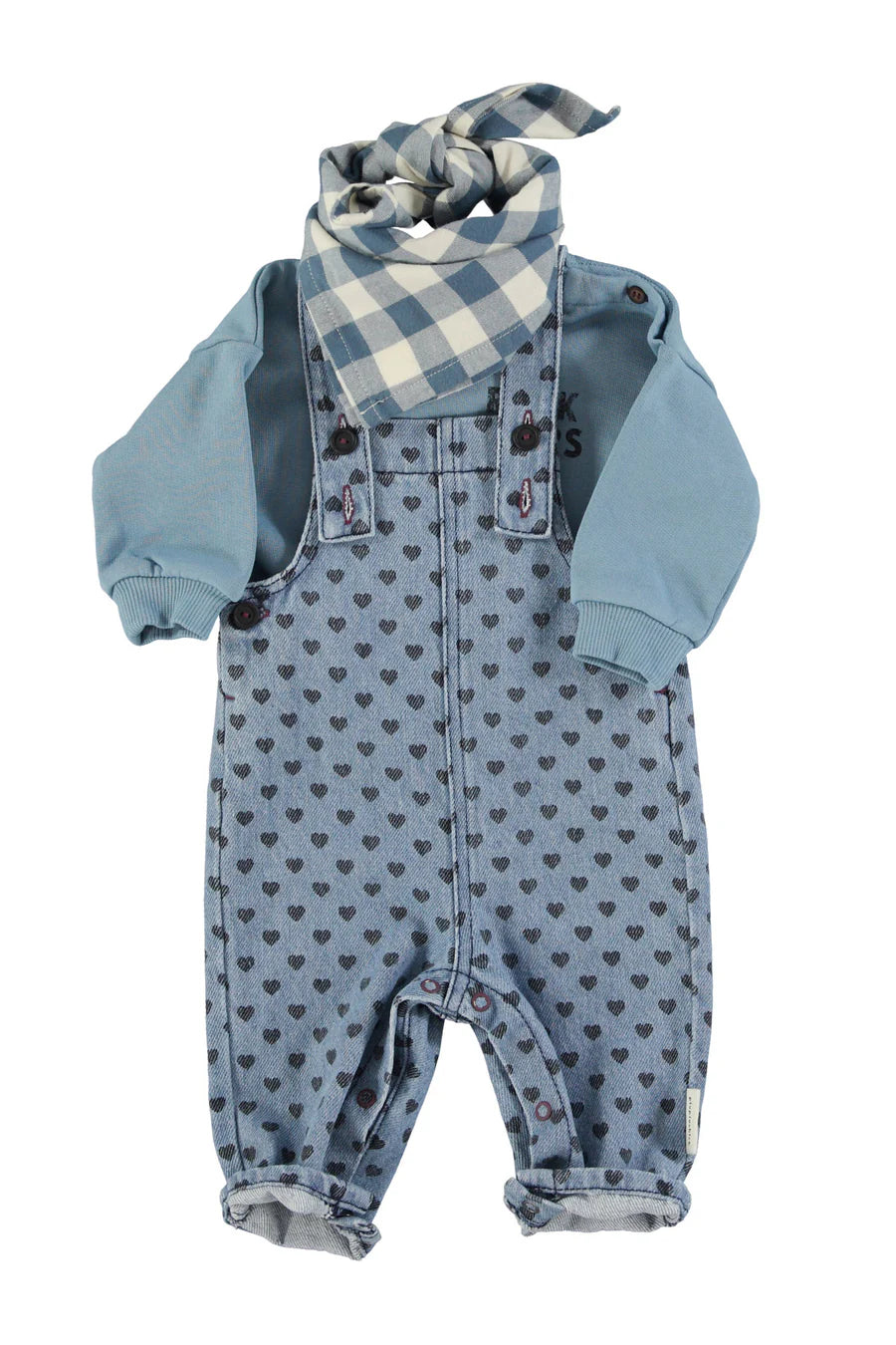 Baby Dungarees | Washed Blue Denim w/ Black Hearts