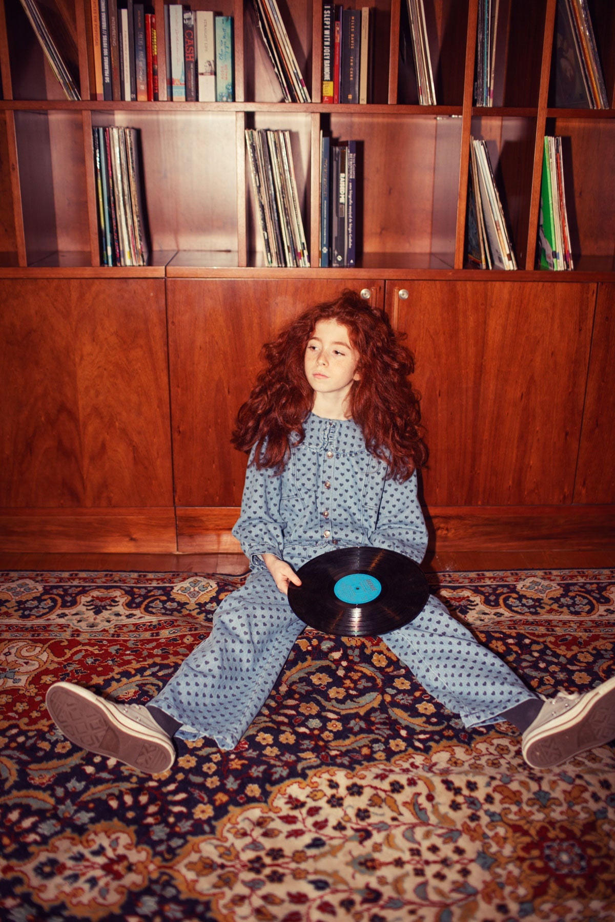 Flare Trousers | Washed Blue Denim w/ Black Hearts